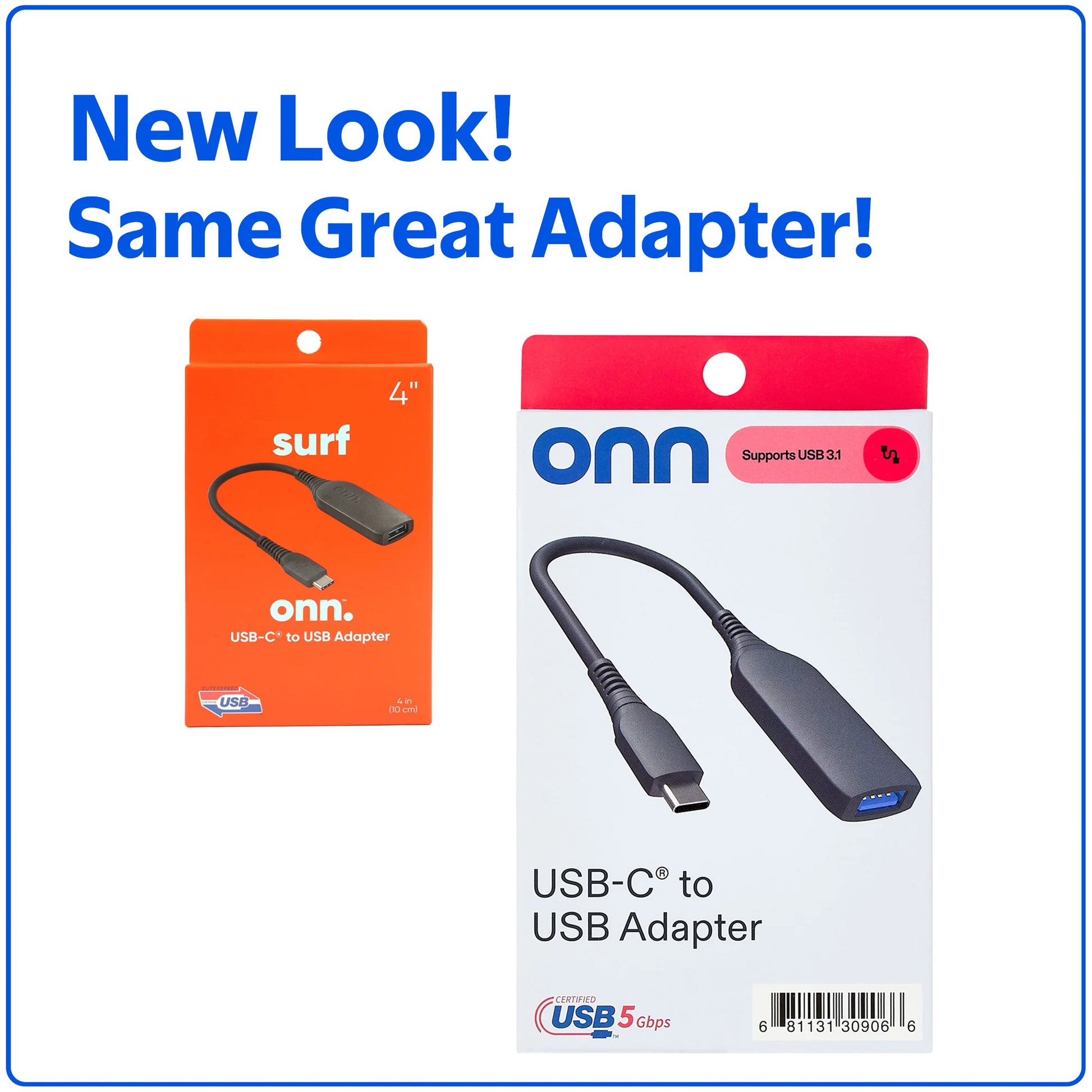 Black USB-C to USB Female Adapter, 4"