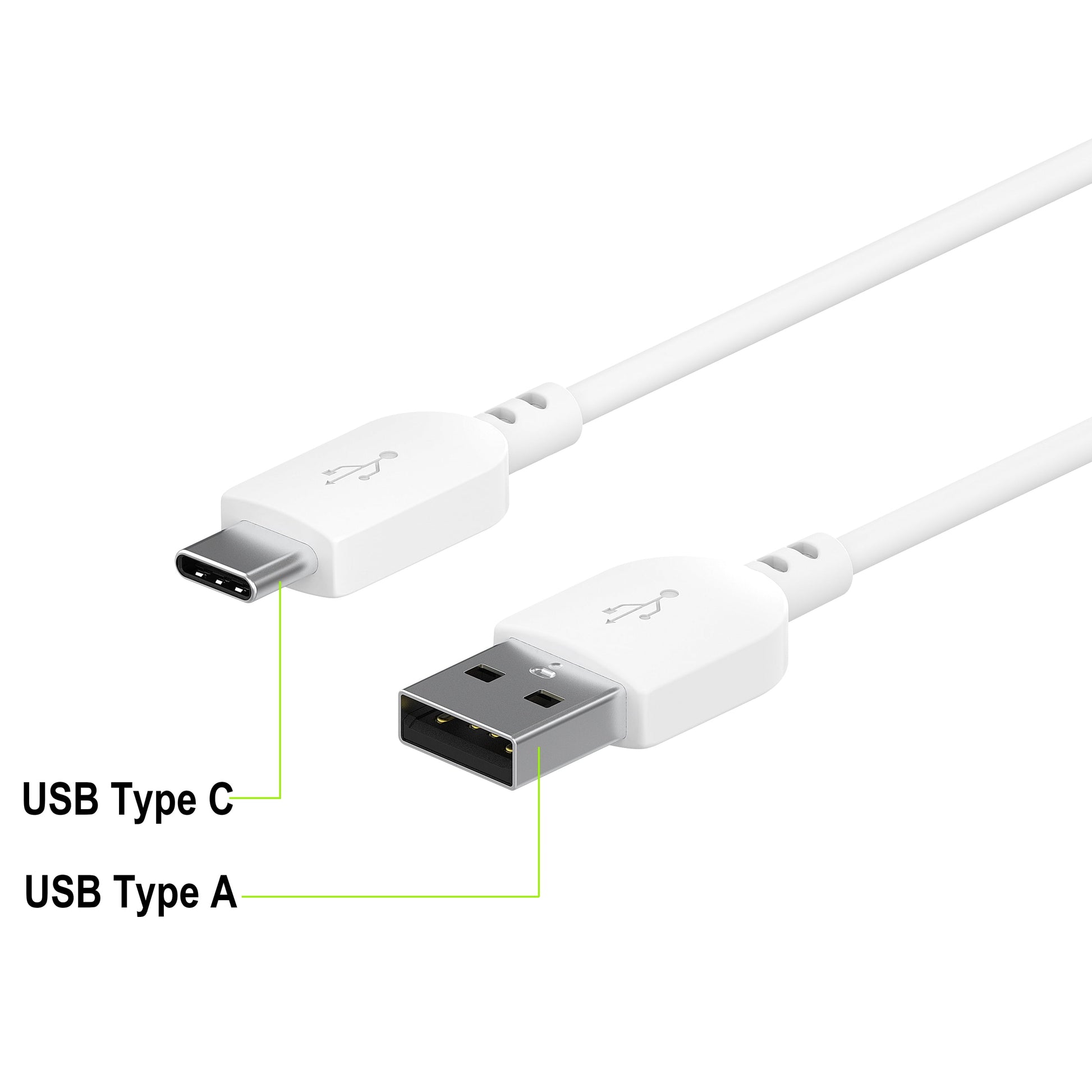 3' USB to USB-C Charging Cable, White