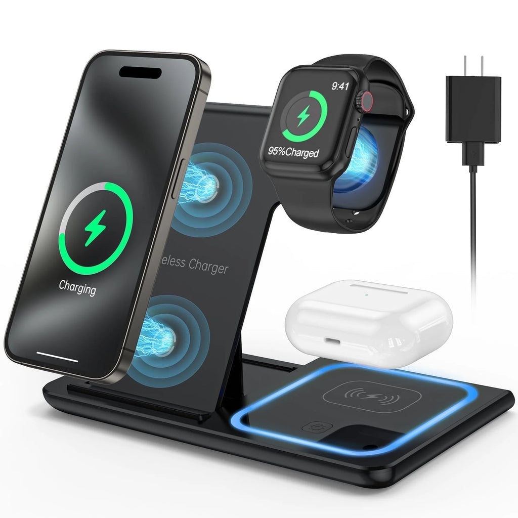 Wireless Charger,  18W Fast Iphone Charging Station Compatible with Iphone 16E/15/14/13/12/11/Pro Max/Plus, 3 in 1 Wireless Charging Stand for Iwatch SE 10/9/8/7/6/5/4/3, Airpods Pro/3/2