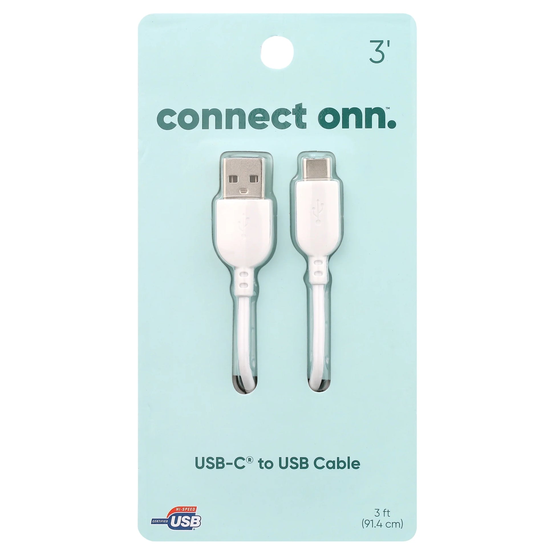 3' USB to USB-C Charging Cable, White