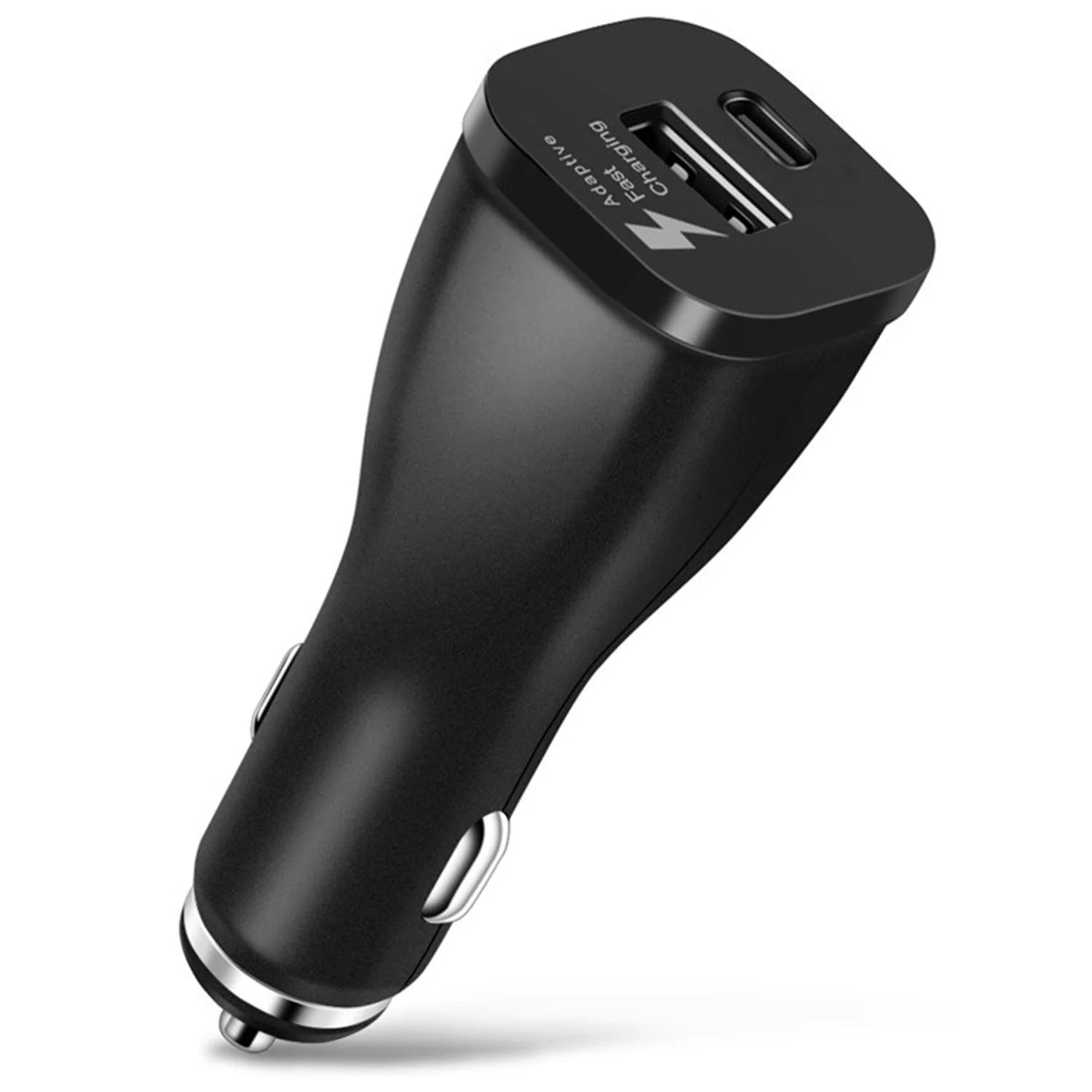 Black Dual USB Fast Car Charger (USB-C + USB-A Ports) + USB-C to USB-C Cable and USB-A to USB-C Charging Cord